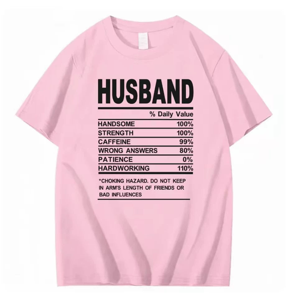 HUSBAND Daily Value Fun Text T-shirt American Funny Meme Loose 2026 Short Sleeve Men and Women