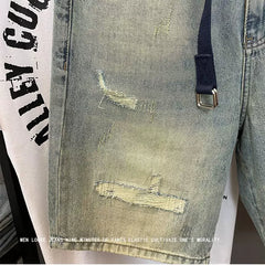 Design sense worn out embroidered denim shorts for men in the summer of 2026, new American fashion brand five quarter pants versatile horse pants