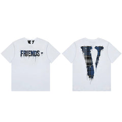 Vlone Plaid Drip Graphic T-Shirt - White/Blue