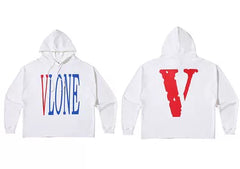 Vlone Classic Logo Graphic Hoodie - White/Red-Blue