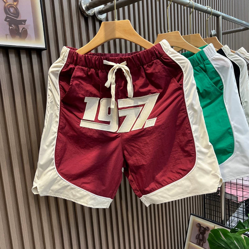 Summer Ice Silk Thin Splicing Casual Loose Shorts Men's Korean Style Trendy Versatile Pentagram Pants Youth Beach Pants