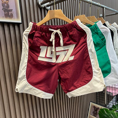 Summer Ice Silk Thin Splicing Casual Loose Shorts Men's Korean Style Trendy Versatile Pentagram Pants Youth Beach Pants