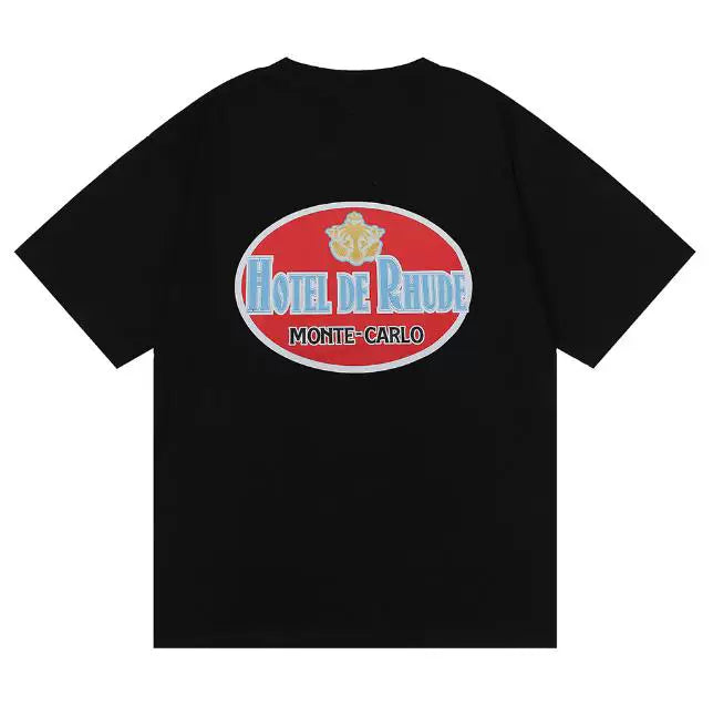 RHUDE "Hotel de Rhude Monte-Carlo" Graphic Back-Print T-Shirt - Black