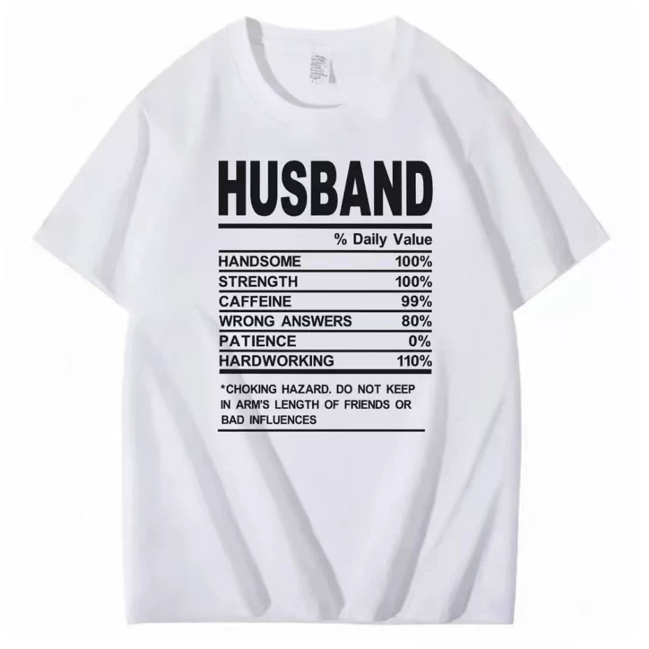 HUSBAND Daily Value Fun Text T-shirt American Funny Meme Loose 2026 Short Sleeve Men and Women