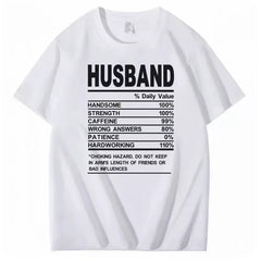 HUSBAND Daily Value Fun Text T-shirt American Funny Meme Loose 2026 Short Sleeve Men and Women