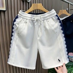 Summer new embroidered casual shorts men's fashionable versatile loose straight leg pants beach pants trendy brand breathable five quarter pants