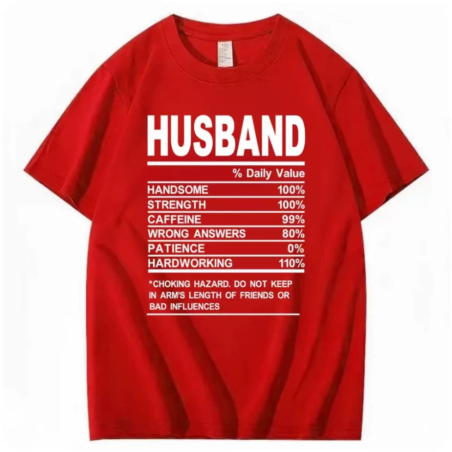 HUSBAND Daily Value Fun Text T-shirt American Funny Meme Loose 2026 Short Sleeve Men and Women