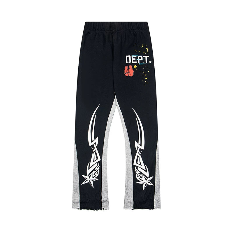 Gallery Dept. "DEPT." Tribal Star Graphic Contrast Panel Sweatpants - Black & Grey