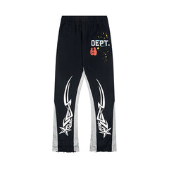 Gallery Dept. "DEPT." Tribal Star Graphic Contrast Panel Sweatpants - Black & Grey