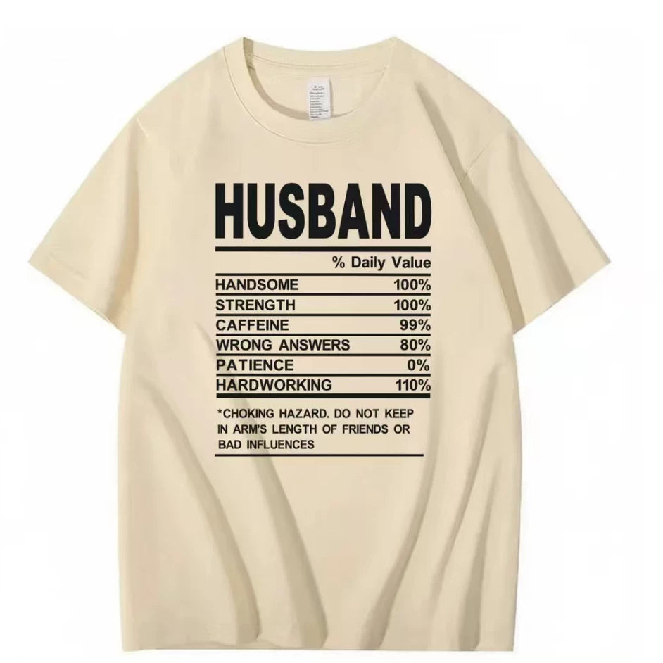 HUSBAND Daily Value Fun Text T-shirt American Funny Meme Loose 2026 Short Sleeve Men and Women