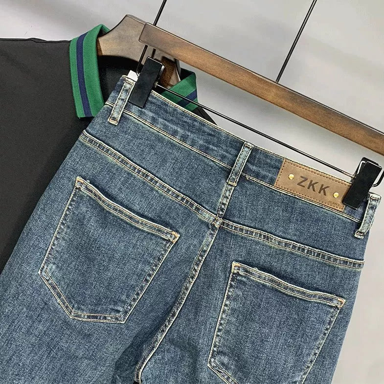 2026 summer slim five quarter jeans men's trendy versatile outerwear casual shorts American high street hooligan shorts