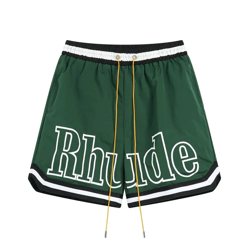 RHUDE Contrast Stripe Athletic Shorts - Forest Green / White