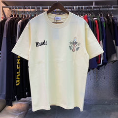 RHUDE Minimalist Logo & Crest Graphic T-Shirt - Cream