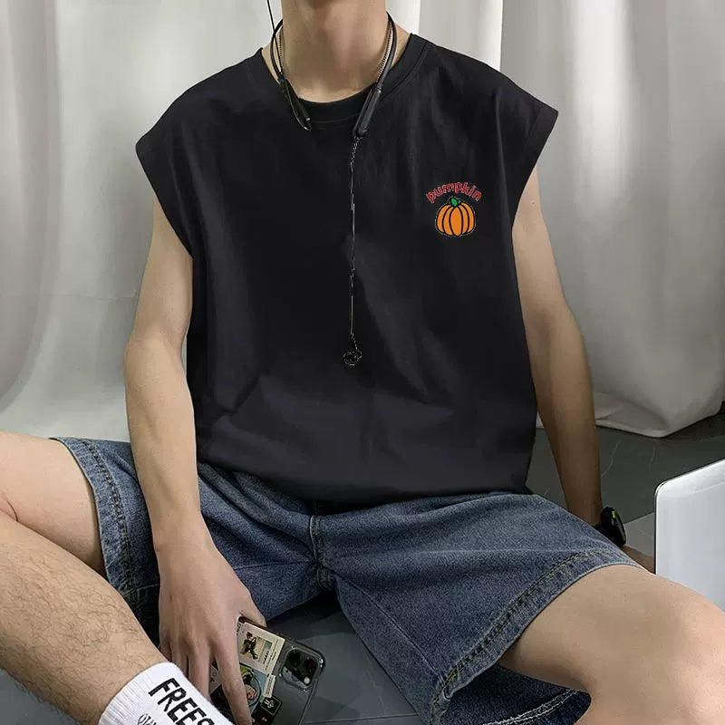 Pure cotton men's sports vest 2023 new basketball fitness trend sleeveless top loose youth vest (9)