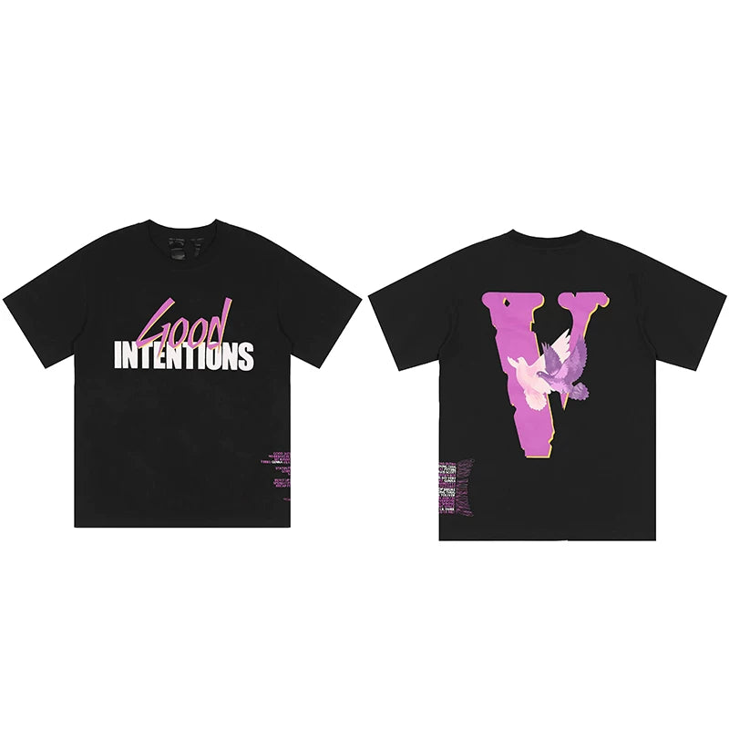 Vlone x Nav "Good Intentions" Graphic T-Shirt - Black/Pink