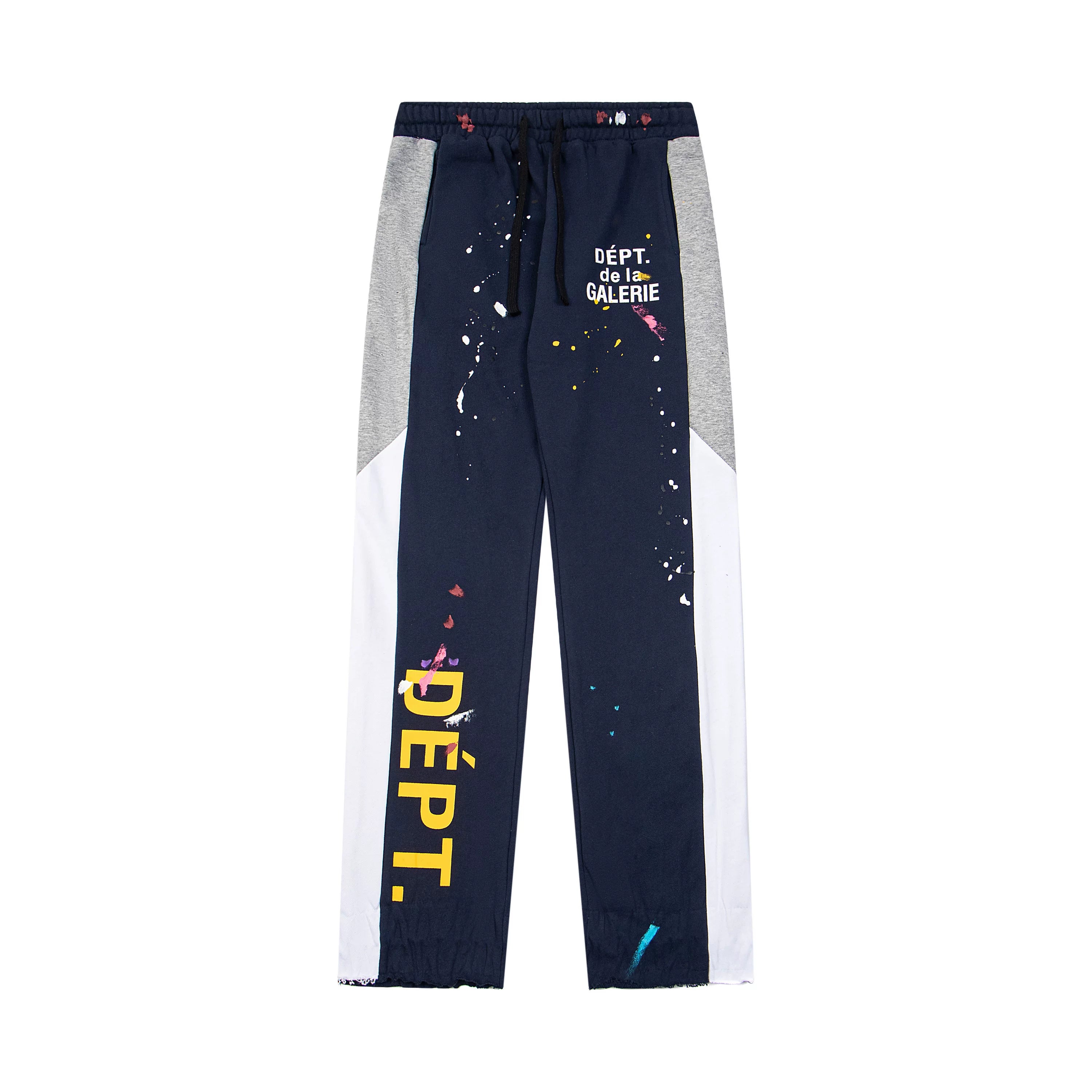 Gallery Dept. "DEPT. de la GALERIE" Vertical Logo Paint Splatter Contrast Panel Sweatpants - Navy Blue