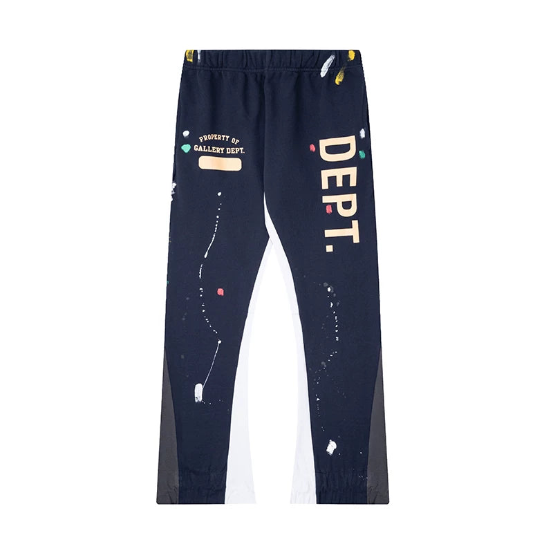 Gallery Dept. "DEPT." Vertical Logo Paint Splatter Contrast Panel Sweatpants - Navy Blue