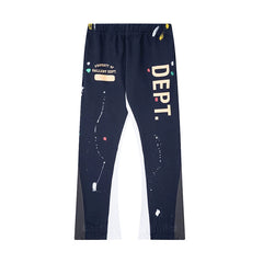 Gallery Dept. "DEPT." Vertical Logo Paint Splatter Contrast Panel Sweatpants - Navy Blue