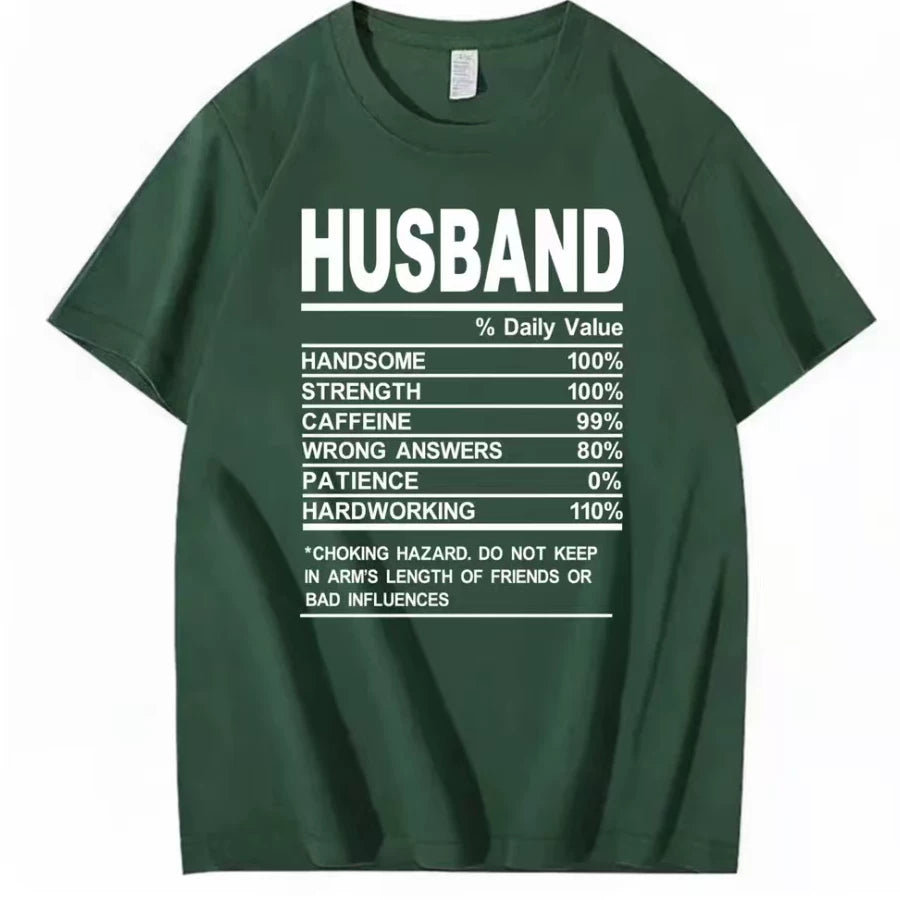 HUSBAND Daily Value Fun Text T-shirt American Funny Meme Loose 2026 Short Sleeve Men and Women