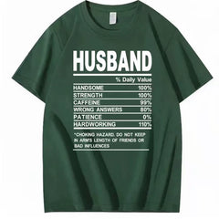 HUSBAND Daily Value Fun Text T-shirt American Funny Meme Loose 2026 Short Sleeve Men and Women