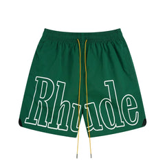 RHUDE Signature Script Logo Athletic Shorts - Forest Green / White