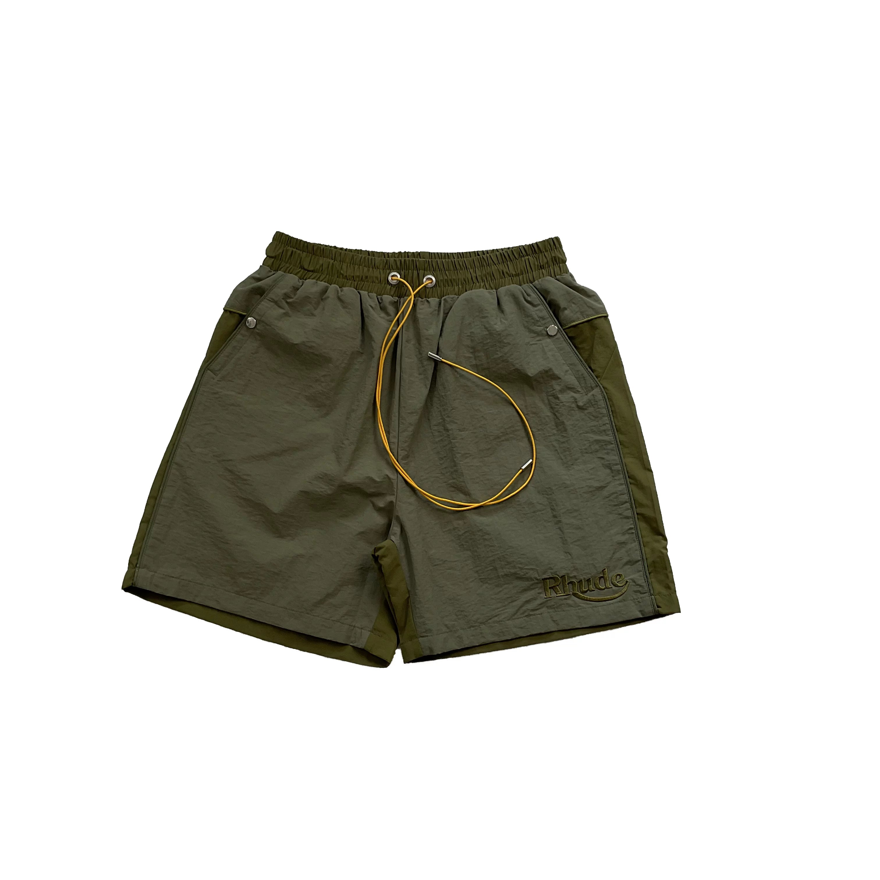 RHUDE Contrast Panel Athletic Shorts - Olive / Dark Green