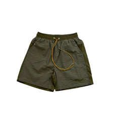 RHUDE Contrast Panel Athletic Shorts - Olive / Dark Green