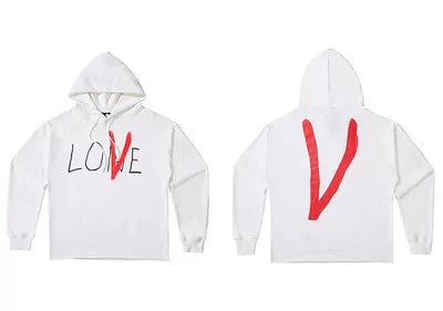 Vlone Hand-Drawn Logo Graphic Hoodie - White/Red