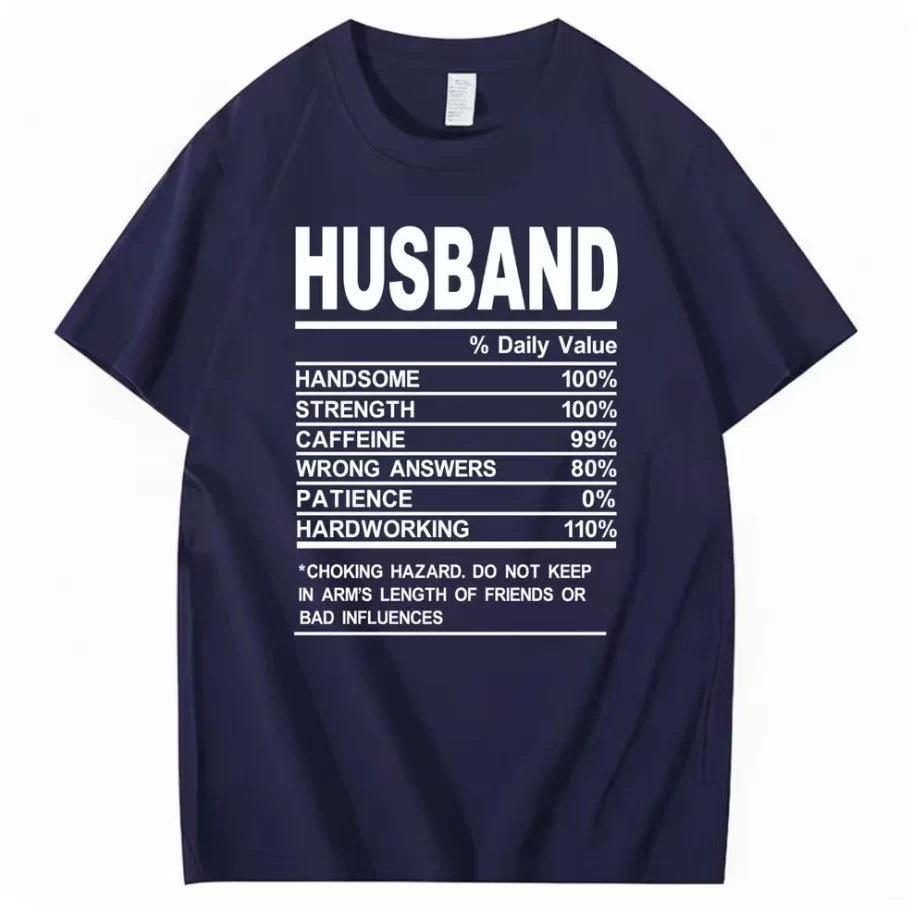 HUSBAND Daily Value Fun Text T-shirt American Funny Meme Loose 2026 Short Sleeve Men and Women