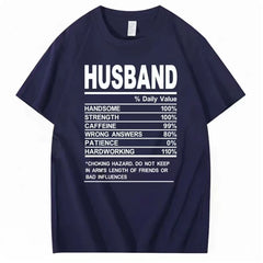 HUSBAND Daily Value Fun Text T-shirt American Funny Meme Loose 2026 Short Sleeve Men and Women