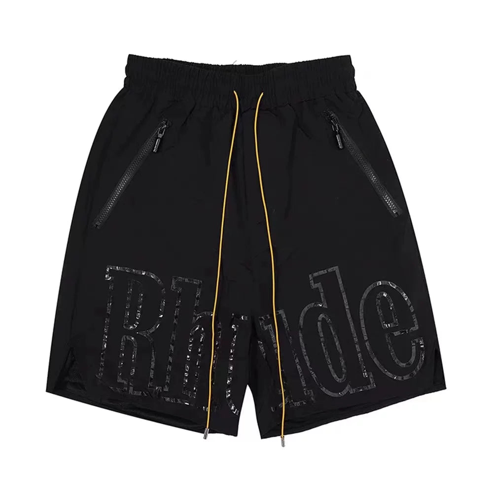 RHUDE Tonal Script Logo Drawstring Athletic Shorts - Black