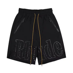 RHUDE Tonal Script Logo Drawstring Athletic Shorts - Black