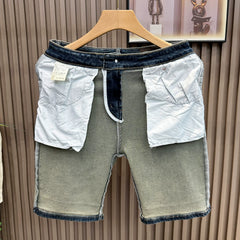 Blue retro five quarter denim shorts for men, high-end summer hot items, simple and versatile, casual and washed fashionable horse pants