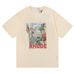 RHUDE Renaissance Angel & Landscape Graphic Print T-Shirt - Cream