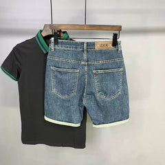 2026 summer slim five quarter jeans men's trendy versatile outerwear casual shorts American high street hooligan shorts