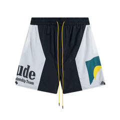 RHUDE Championship Team Graphic Colorblock Drawstring Shorts - Black / White