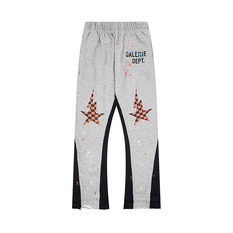 Gallery Dept. "GALERIE DEPT." Checkered Star Graphic Paint Splatter Contrast Panel Sweatpants - Heather Grey