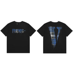 Vlone Plaid Drip Graphic T-Shirt - Black/Blue