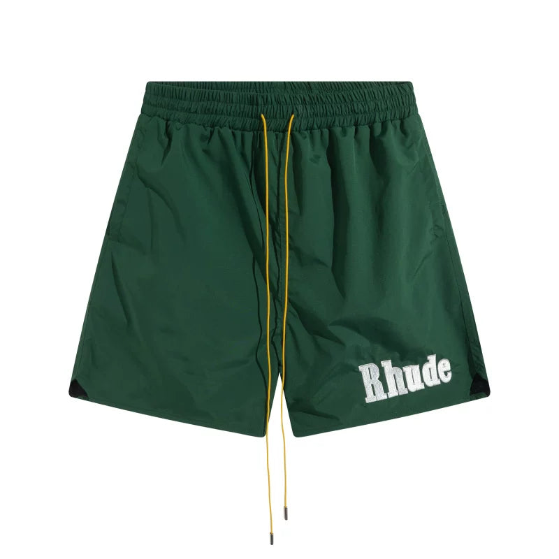 RHUDE Small Script Logo Drawstring Athletic Shorts - Dark Green