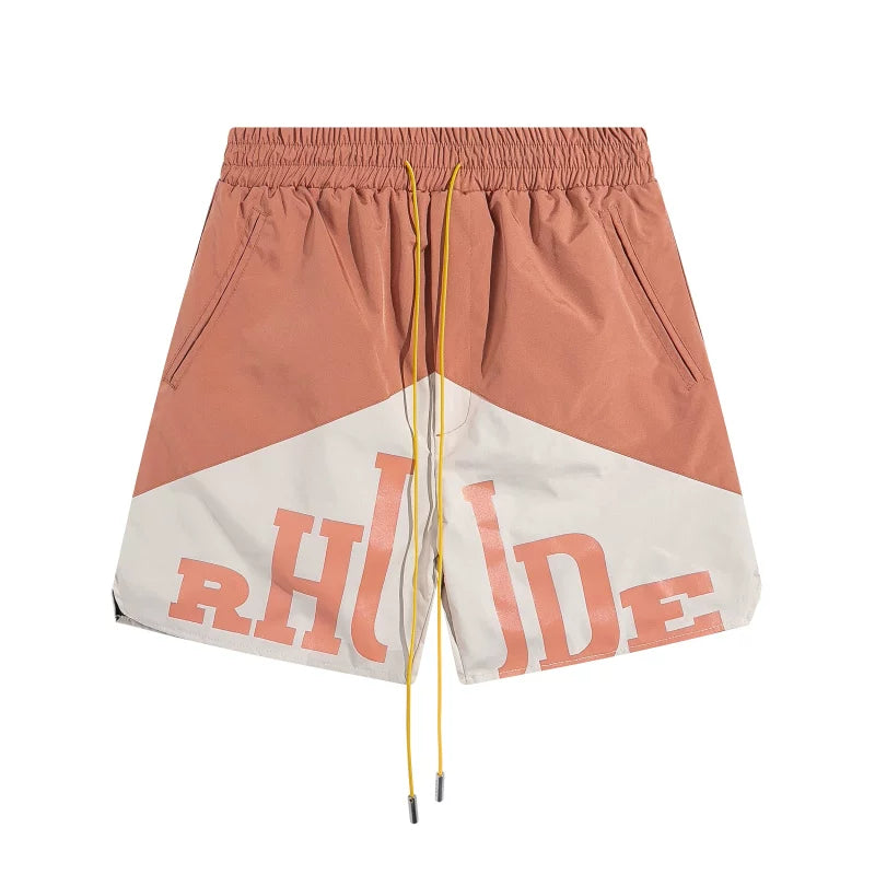 RHUDE Colorblock Athletic Shorts with Split Script Logo - Brown / White