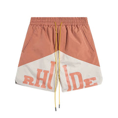 RHUDE Colorblock Athletic Shorts with Split Script Logo - Brown / White
