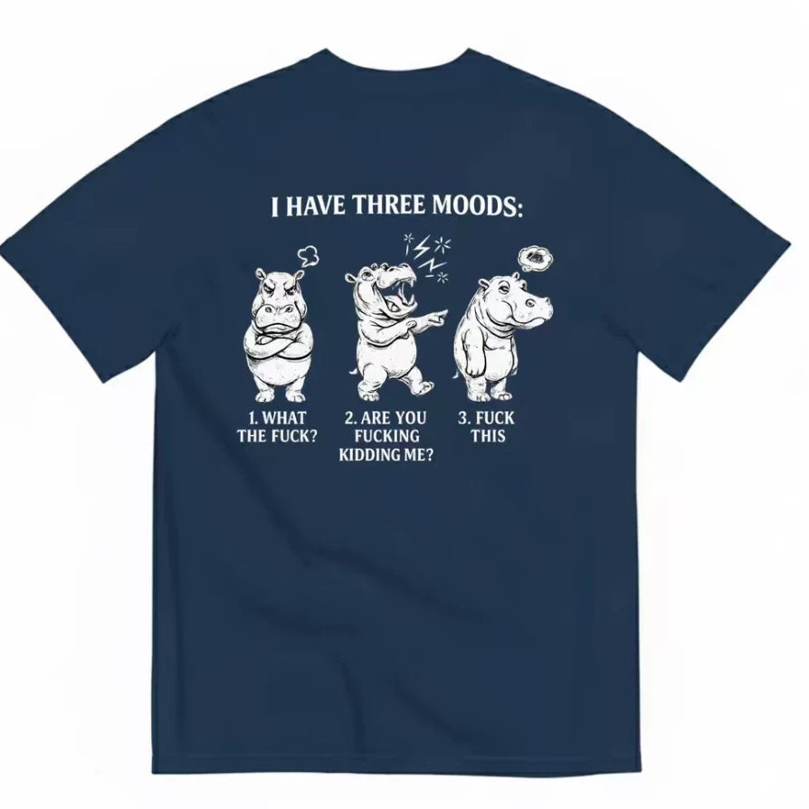American casual funny hippopotamus three emotion meme T-shirt niche fun print loose fitting unisex short sleeved trend