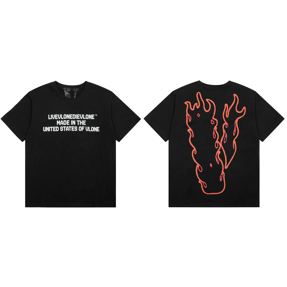 Vlone Flame Outline Graphic T-Shirt - Black/Red
