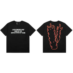 Vlone Flame Outline Graphic T-Shirt - Black/Red