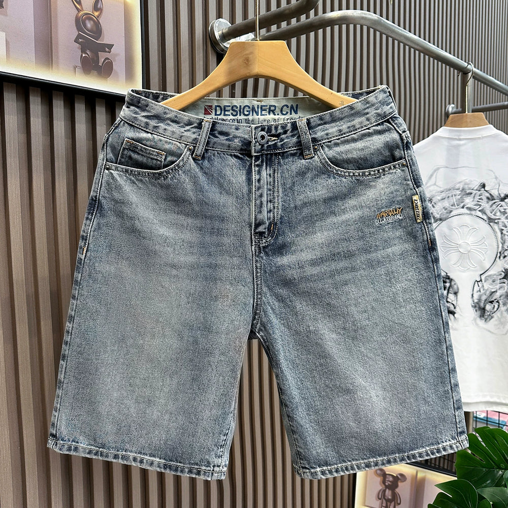 Summer casual denim shorts men's 5-point extra wear 2026 loose oversized versatile 5-point pants with fat blue mid length pants