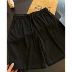 Old money style slanted heavyweight shorts for men, summer cleanfit trendy brand loose mid length pants for men, lazy five quarter pants