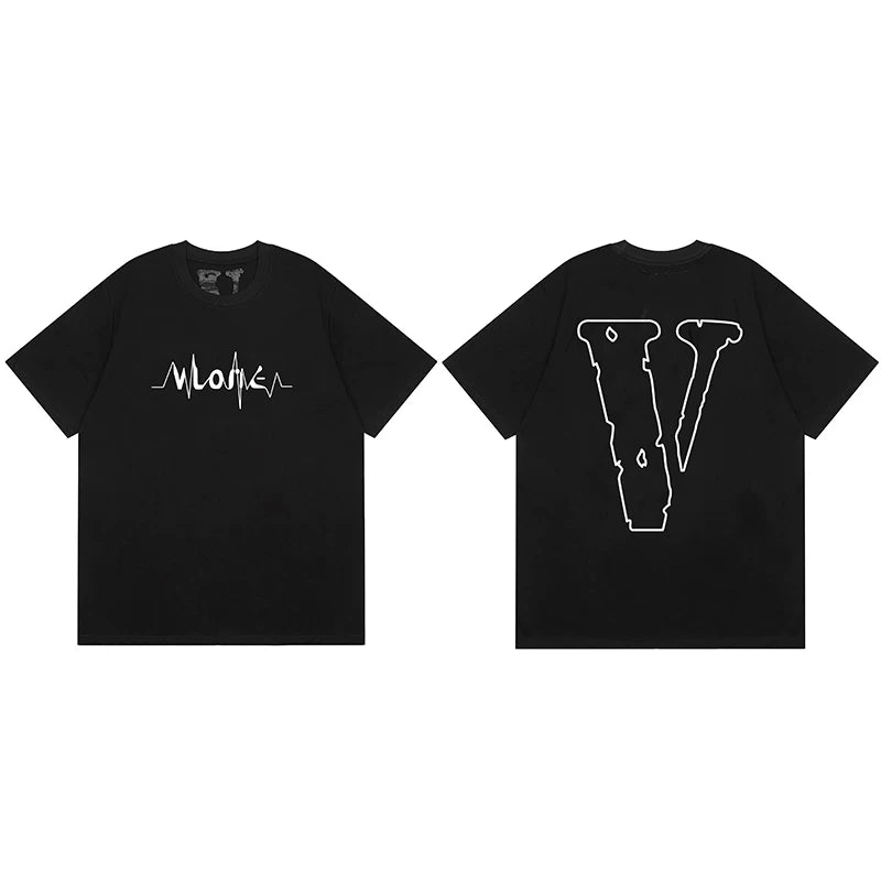 Vlone Outline Pulse Wave Graphic T-Shirt - Black