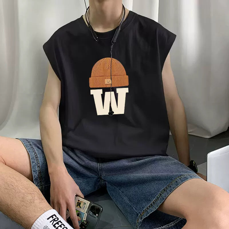 American basketball vest, men's summer sleeveless t-shirt, trendy brand, running, sports training, camisole, plus plus size, cool top (12)