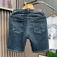Blue retro five quarter denim shorts for men, high-end summer hot items, simple and versatile, casual and washed fashionable horse pants