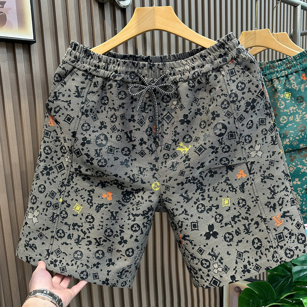 Summer new trendy brand high-end vintage shorts for men, loose and casual straight leg pants, cropped pants, cool beach pants